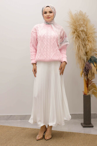 Örgü Desenli Kazak TSD250222 Pembe - 4