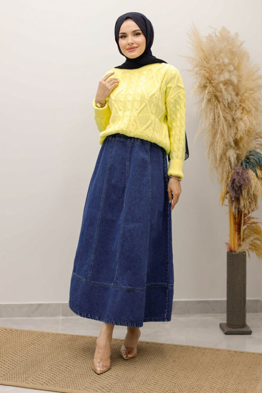 Örgü Desenli Kazak TSD250222 Sarı - 1