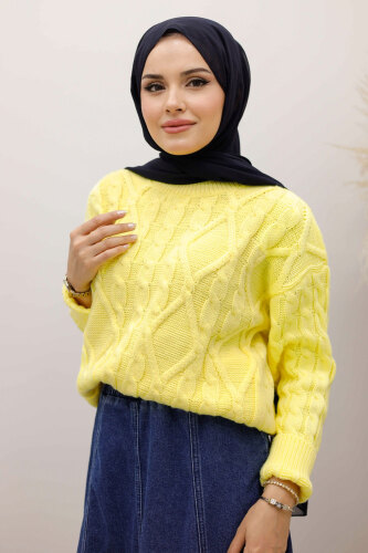 Örgü Desenli Kazak TSD250222 Sarı - 2