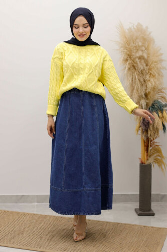 Örgü Desenli Kazak TSD250222 Sarı - 3