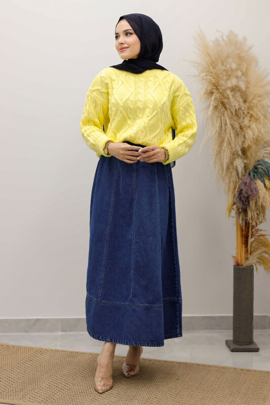 Örgü Desenli Kazak TSD250222 Sarı - 4