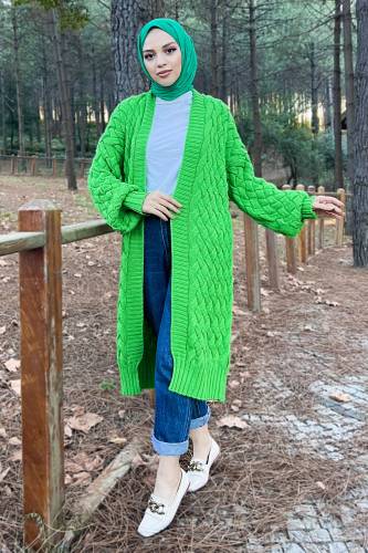 Örgü Desenli Triko Hırka TSD220714 Fıstık Yeşili 