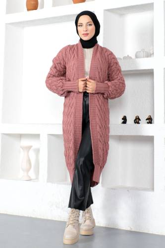 Örgü Desenli Triko Hırka TSD220714 Gül Kurusu 