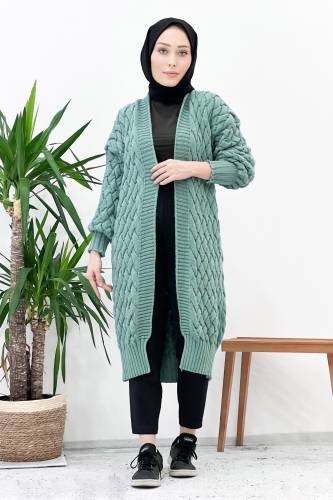 Örgü Desenli Triko Hırka TSD220714 Mint Yeşili 