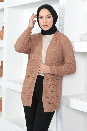 Örgülü Triko Hırka TSD230348 Camel 