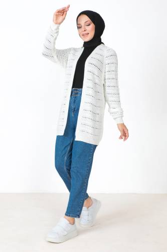 Örgülü Triko Hırka TSD230348 Ekru - 4