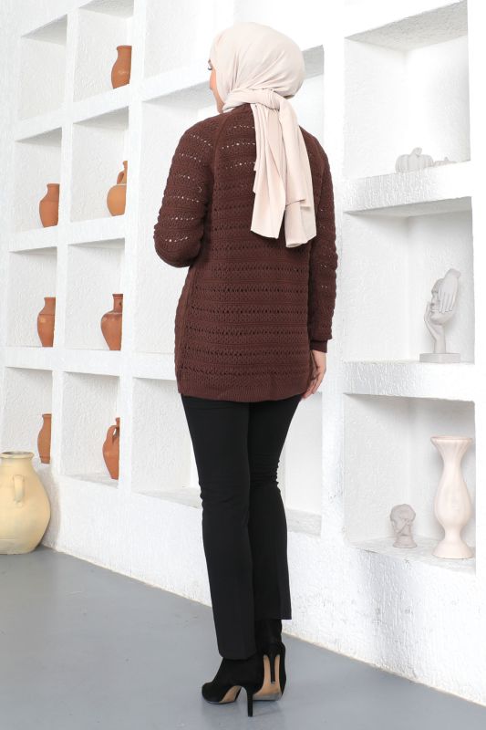 Örgülü Triko Hırka TSD230348 Kahverengi - 5