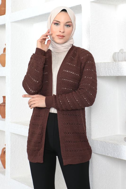 Örgülü Triko Hırka TSD230348 Kahverengi - 1