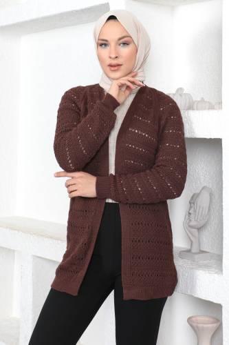 Örgülü Triko Hırka TSD230348 Kahverengi - 3