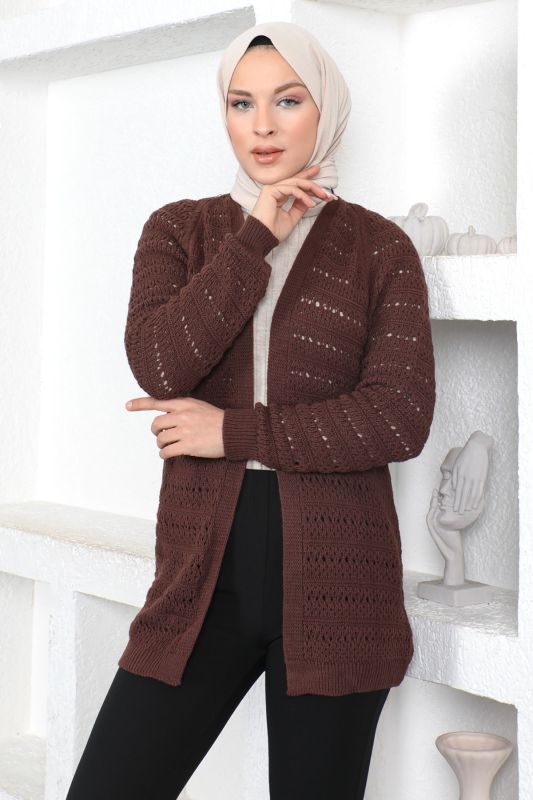 Örgülü Triko Hırka TSD230348 Kahverengi - 3