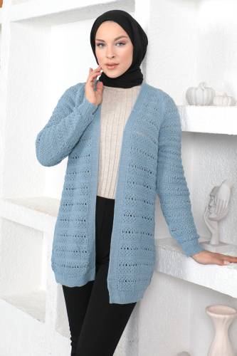 Örgülü Triko Hırka TSD230348 Mavi 