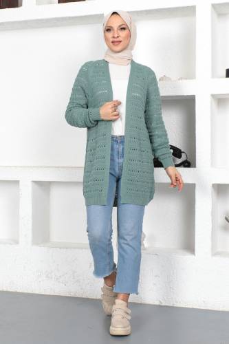 Örgülü Triko Hırka TSD230348 Mint Yeşili 
