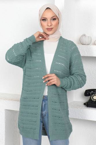 Örgülü Triko Hırka TSD230348 Mint Yeşili - 2