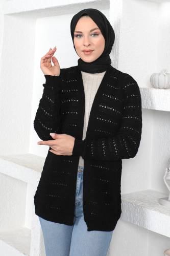 Örgülü Triko Hırka TSD230348 Siyah 