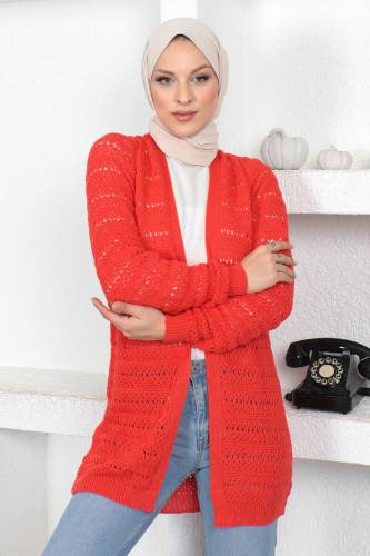 Örgülü Triko Hırka TSD230348 Turuncu 