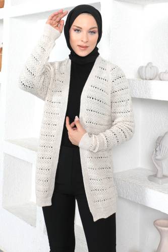 Örgülü Triko Hırka TSD230348 Vizon 