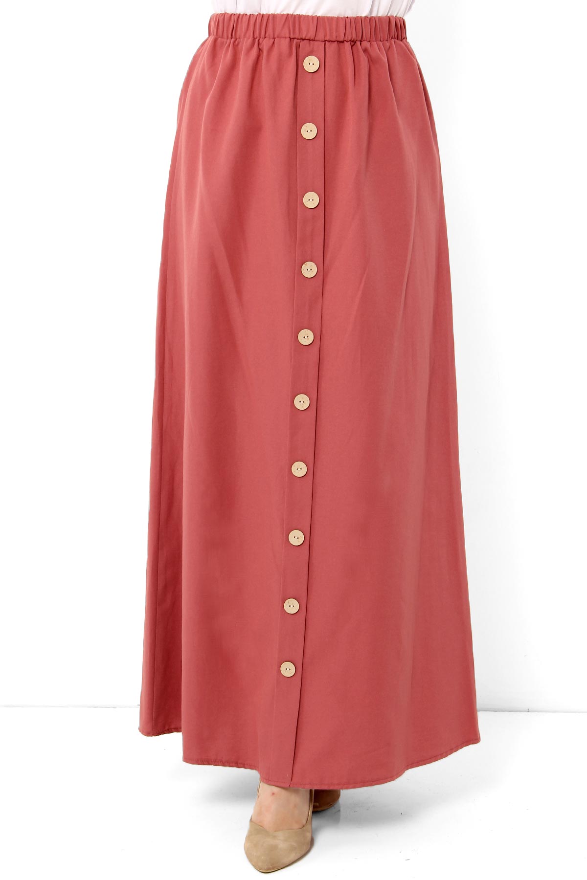 Tesettür Dünyası - Ornamental Buttoned Hijab Skirt TSD0124 Coral