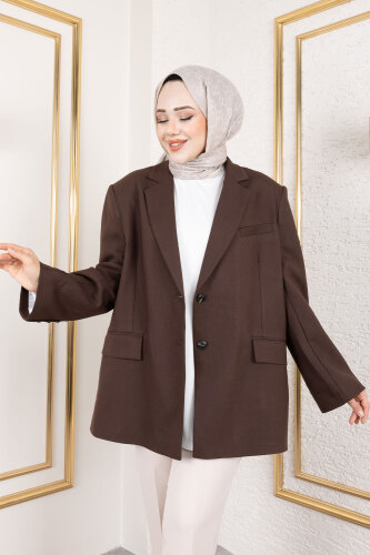 Oversize Blazer Ceket TSD250163 Acı Kahve - Tesettür Dünyası (1)
