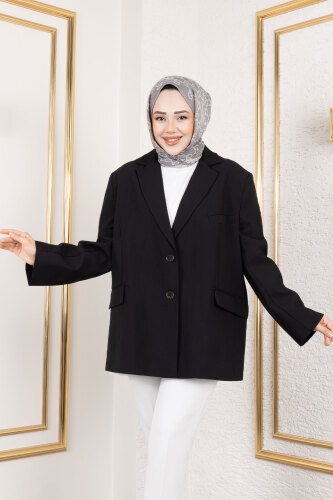 Oversize Blazer Ceket TSD250163 Siyah - Tesettür Dünyası (1)