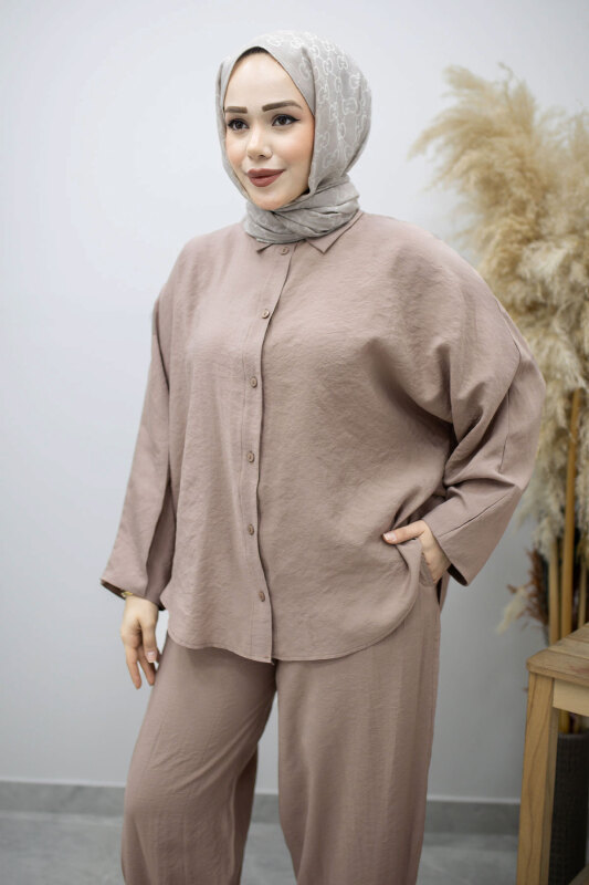 Oversize İkili Takım TSD260190 Vizon - Tesettür Dünyası (1)