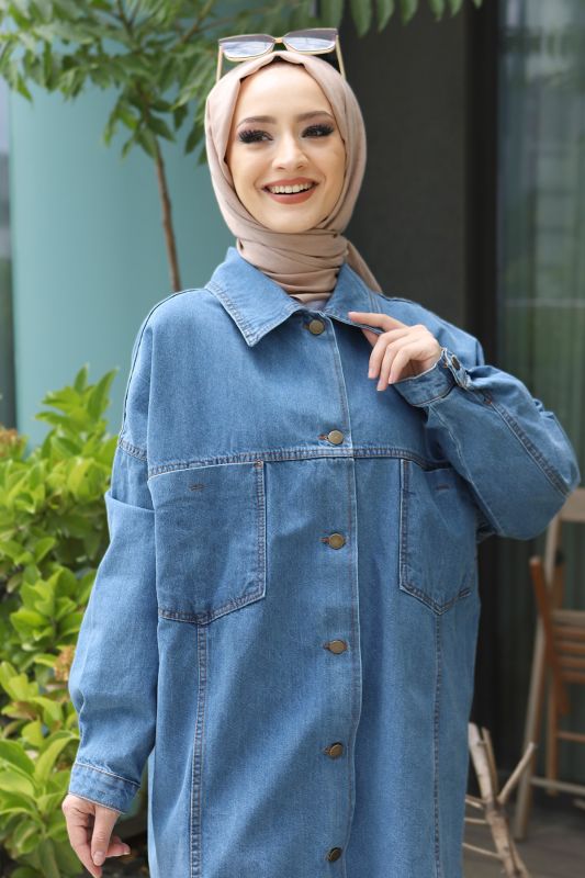 Oversize Kot Ceket TSD220508 Mavi - 4