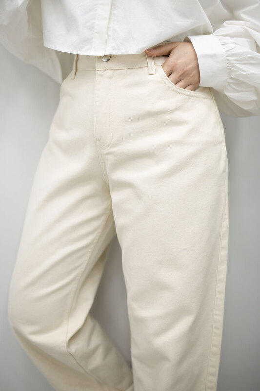 Paçası Katlamalı Mom Pantolon TSD260211 Bej - 2