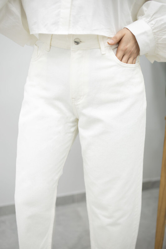 Paçası Katlamalı Mom Pantolon TSD260211 Beyaz - 2