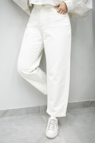 Paçası Katlamalı Mom Pantolon TSD260211 Beyaz - 4