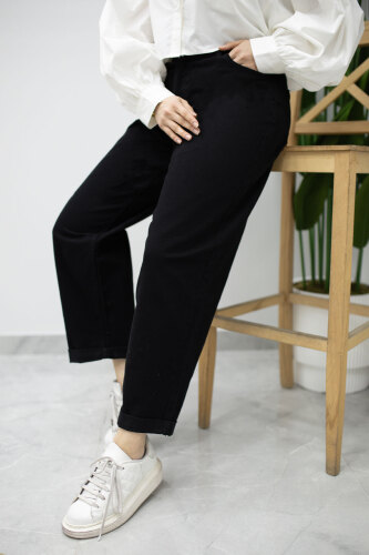 Paçası Katlamalı Mom Pantolon TSD260211 Siyah - 6