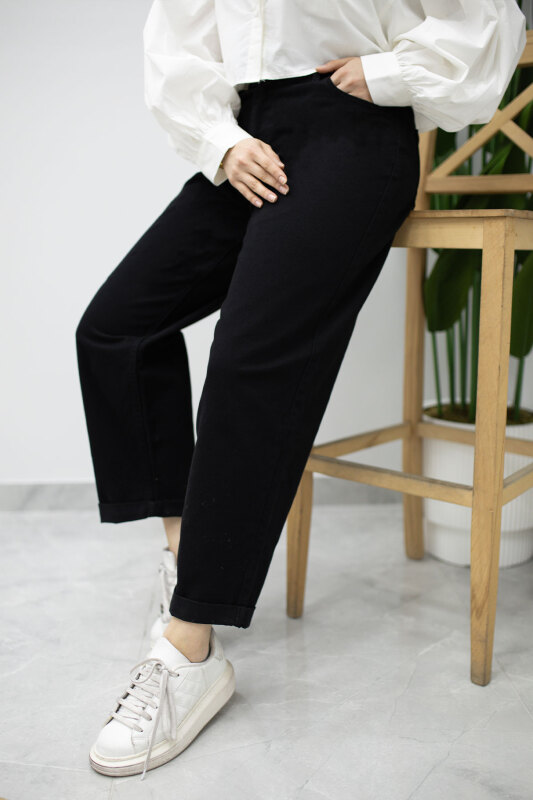 Paçası Katlamalı Mom Pantolon TSD260211 Siyah - 6
