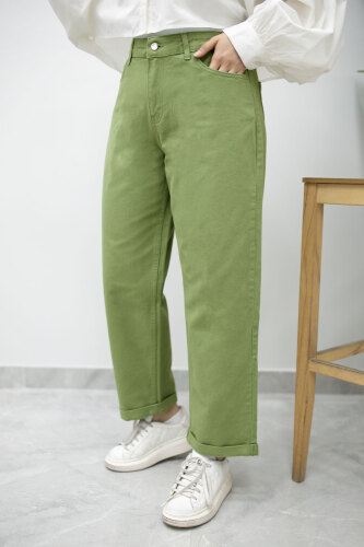 Paçası Katlamalı Mom Pantolon TSD260211 Yeşil - 3