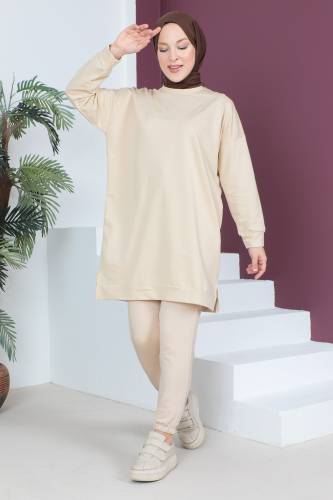 Paçası Lastikli İkili Takım TSD230538 Bej - 1