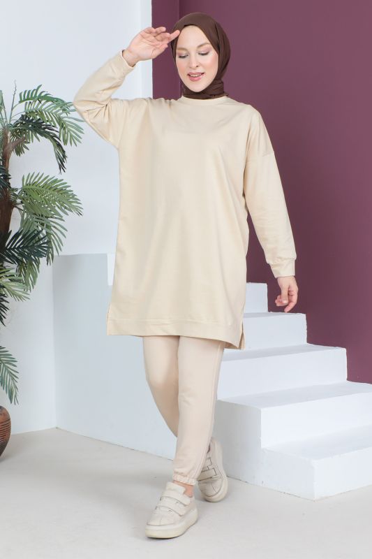 Paçası Lastikli İkili Takım TSD230538 Bej - 1