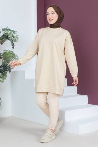 Paçası Lastikli İkili Takım TSD230538 Bej - 3