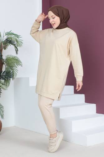 Paçası Lastikli İkili Takım TSD230538 Bej - 4