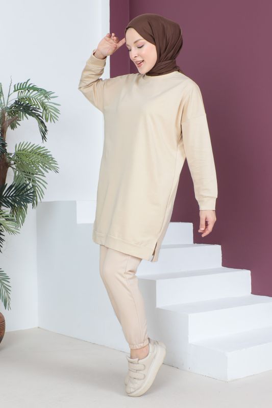 Paçası Lastikli İkili Takım TSD230538 Bej - 4