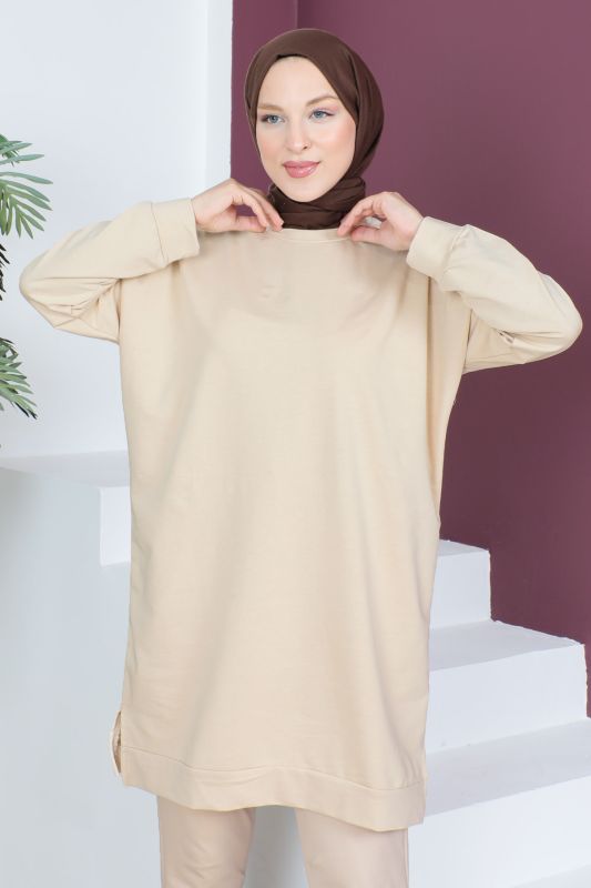 Paçası Lastikli İkili Takım TSD230538 Bej - 2