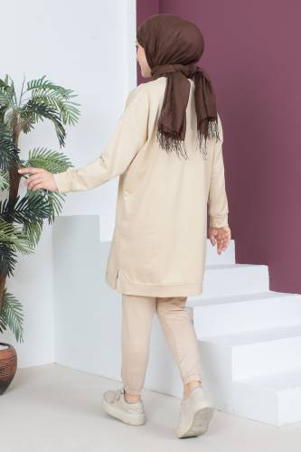 Paçası Lastikli İkili Takım TSD230538 Bej - 5