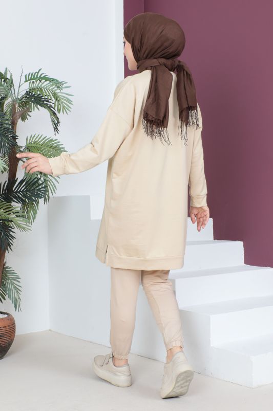 Paçası Lastikli İkili Takım TSD230538 Bej - 5