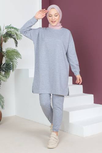 Paçası Lastikli İkili Takım TSD230538 Gri 
