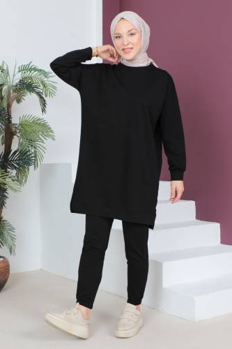 Paçası Lastikli İkili Takım TSD230538 Siyah 