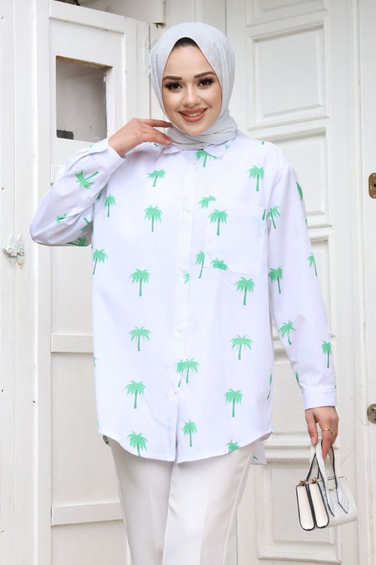 Palmiye Desenli Tunik TSD240119 Yeşil - Tesettür Dünyası (1)