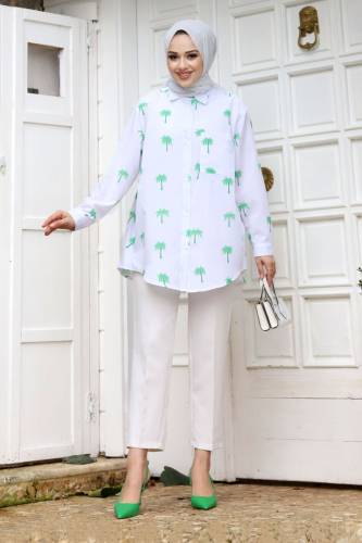 Palmiye Desenli Tunik TSD240119 Yeşil 