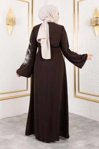 Papatya Desenli Boncuk İşlemeli Tesettür Ferace TSD240314 - 6