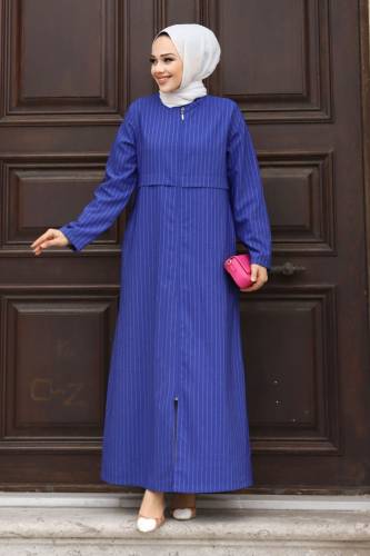 Pat Detaylı Boydan Fermuarlı Ferace TSD240212 Saks Mavisi 