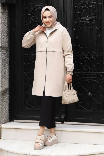 Pat Detaylı Fermuarlı Kot Kap TSD240225 Bej 