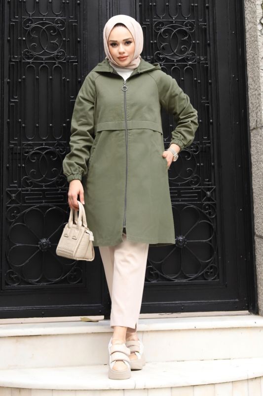 Pat Detaylı Fermuarlı Kot Kap TSD240225 Haki - 1