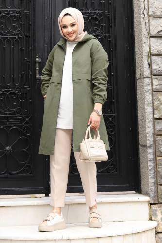 Pat Detaylı Fermuarlı Kot Kap TSD240225 Haki - 2