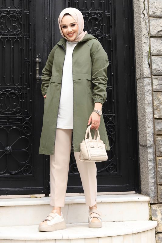 Pat Detaylı Fermuarlı Kot Kap TSD240225 Haki - 2