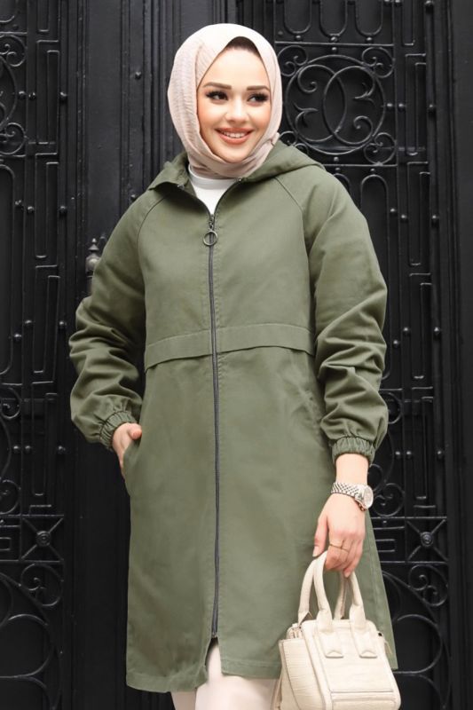 Pat Detaylı Fermuarlı Kot Kap TSD240225 Haki - 4